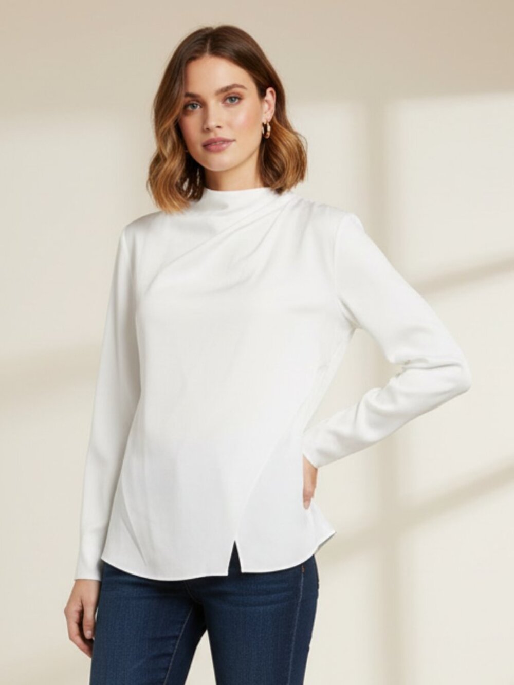 A.L.C. Kay Ruched Turtleneck Top NWT White Size 8 Quiet Luxury Blouse